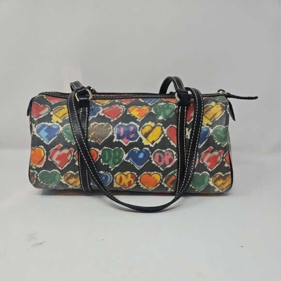 Vintage Y2K Dooney Bourke Crayon Scribble Hearts Barrel Shoulder Bag Purse Fun! - Picture 2 of 7